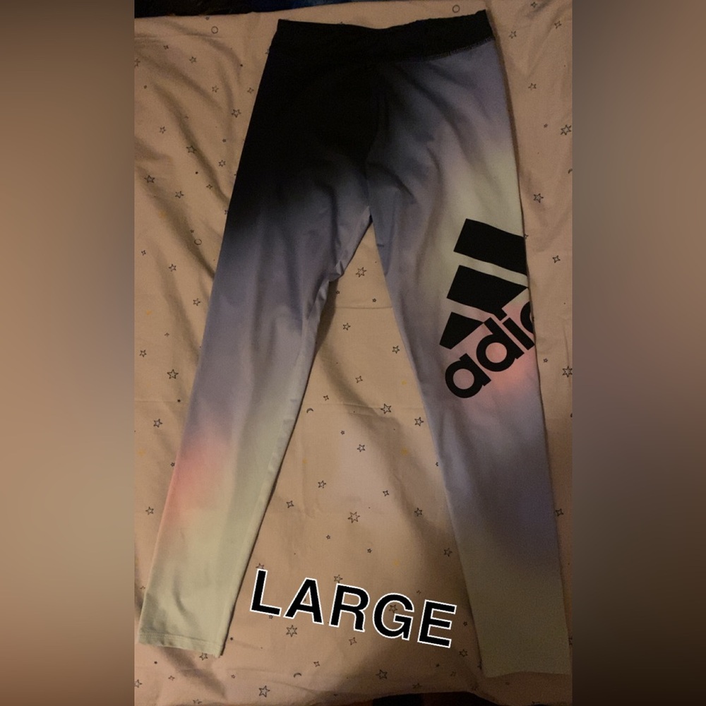 ADIDAS Gradient Black to Light Blue Leggings with Pink Accent
